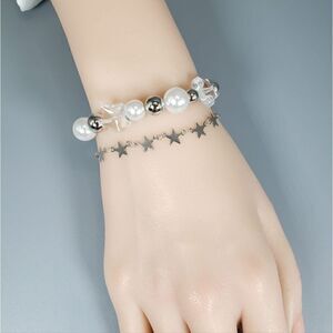 2/$20 Brand New Silver Stars With Pearl Bracelet